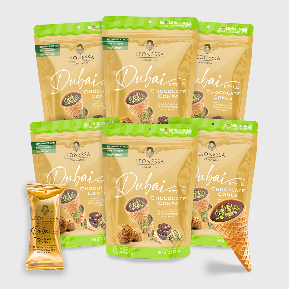 Dubai Chocolate Cones, 5 Count Bags | Pack of 6