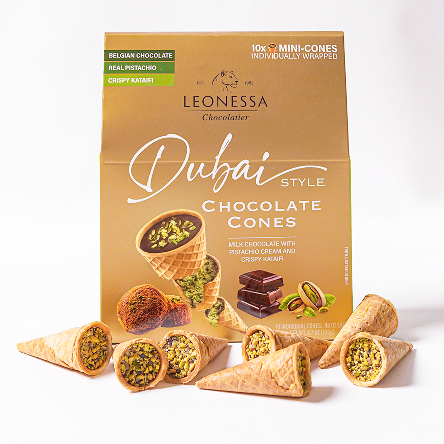 Leonessa Dubai Chocolate Cones (10x Cones) - Gable Box