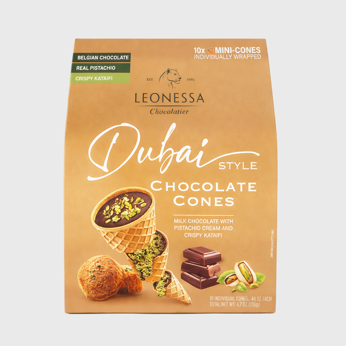Leonessa Dubai Chocolate Cones - Gable Box