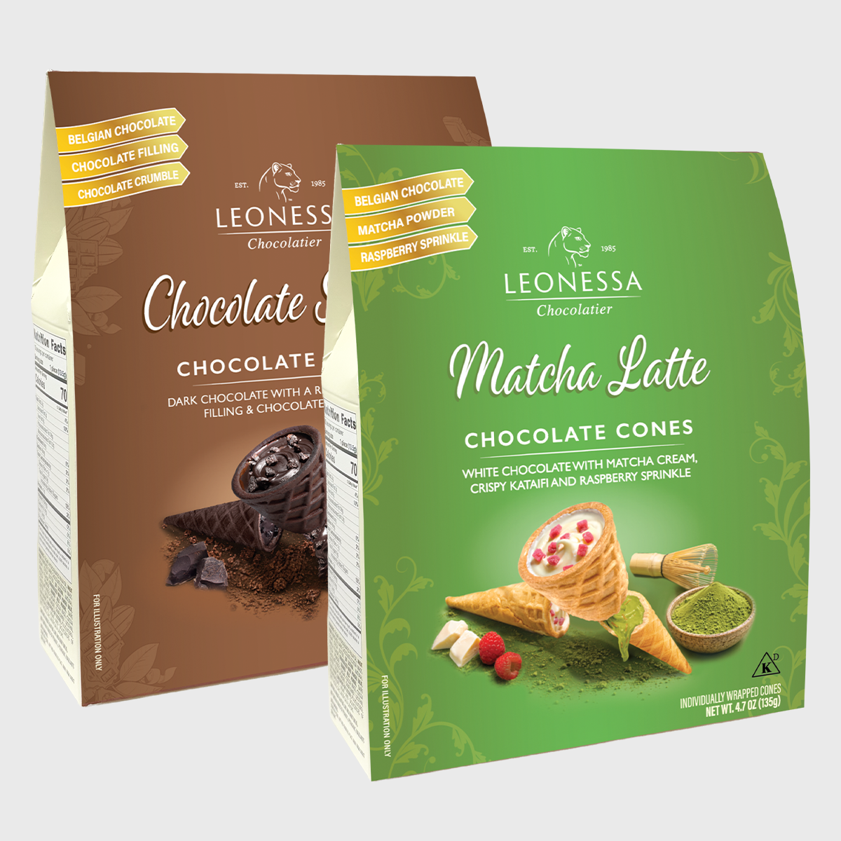 Leonessa Chocolate Cones Variety 2-Pack – Matcha & Chocolate Soufflé